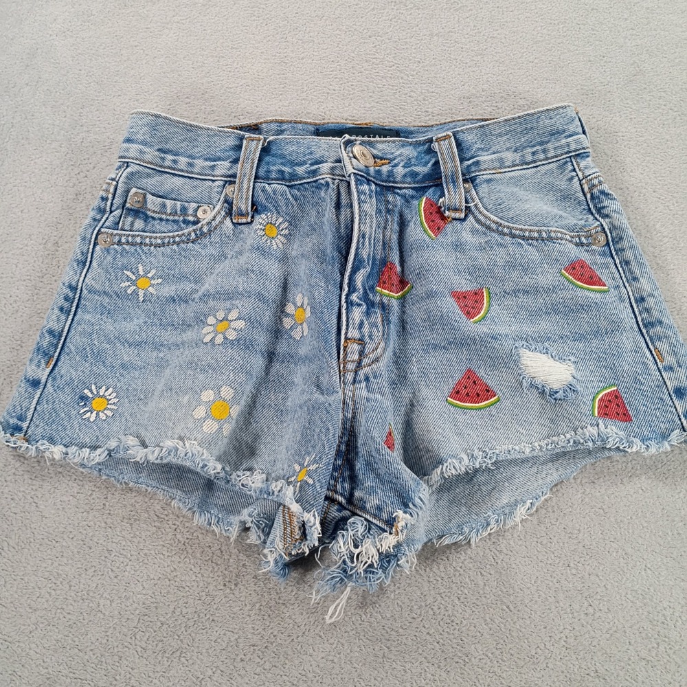 Aeropostale Womens Vintage High Rise Shorty Blue 0 Embroidered Watermelon Daisy